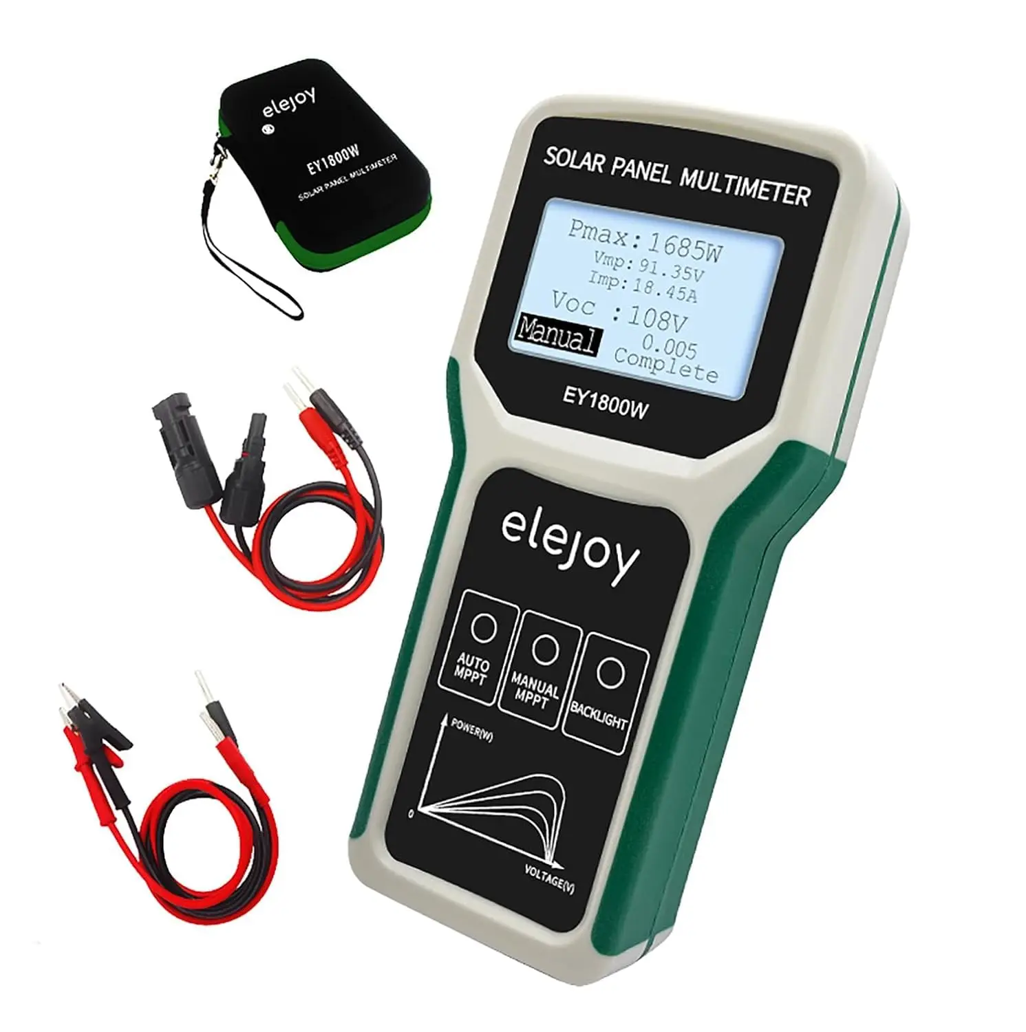 Solar Panel Multimeter | 5W~1800W, 20-120V, 0-60A Auto/Manual Tester | Smart MPPT LCD Display | Portable for PV Systems