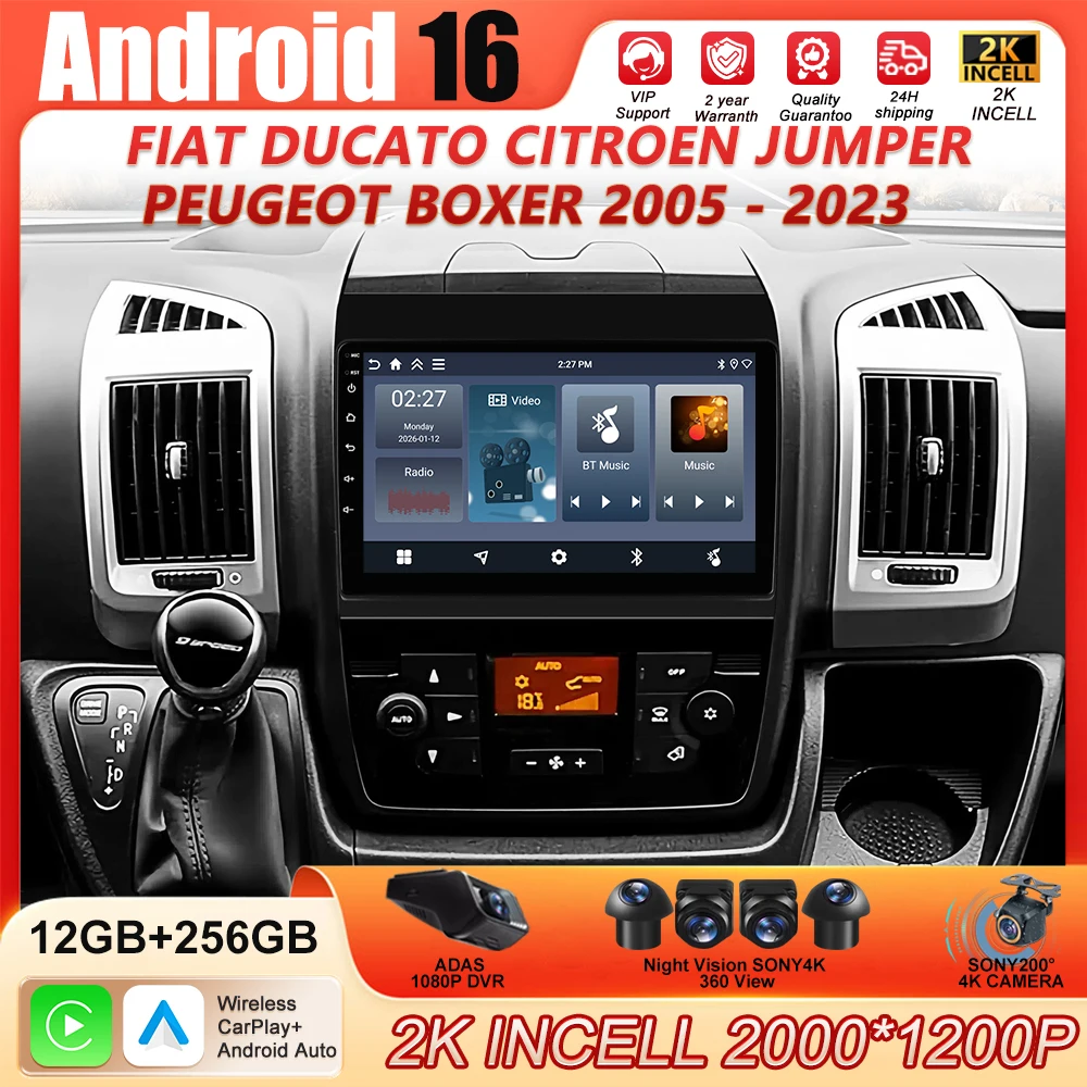 Android 16 Car Radio For Fiat Ducato Citroen Jumper Peugeot Boxer 2005 - 2023 Wireless Carplay WIFI Auto Multimedia Player BT