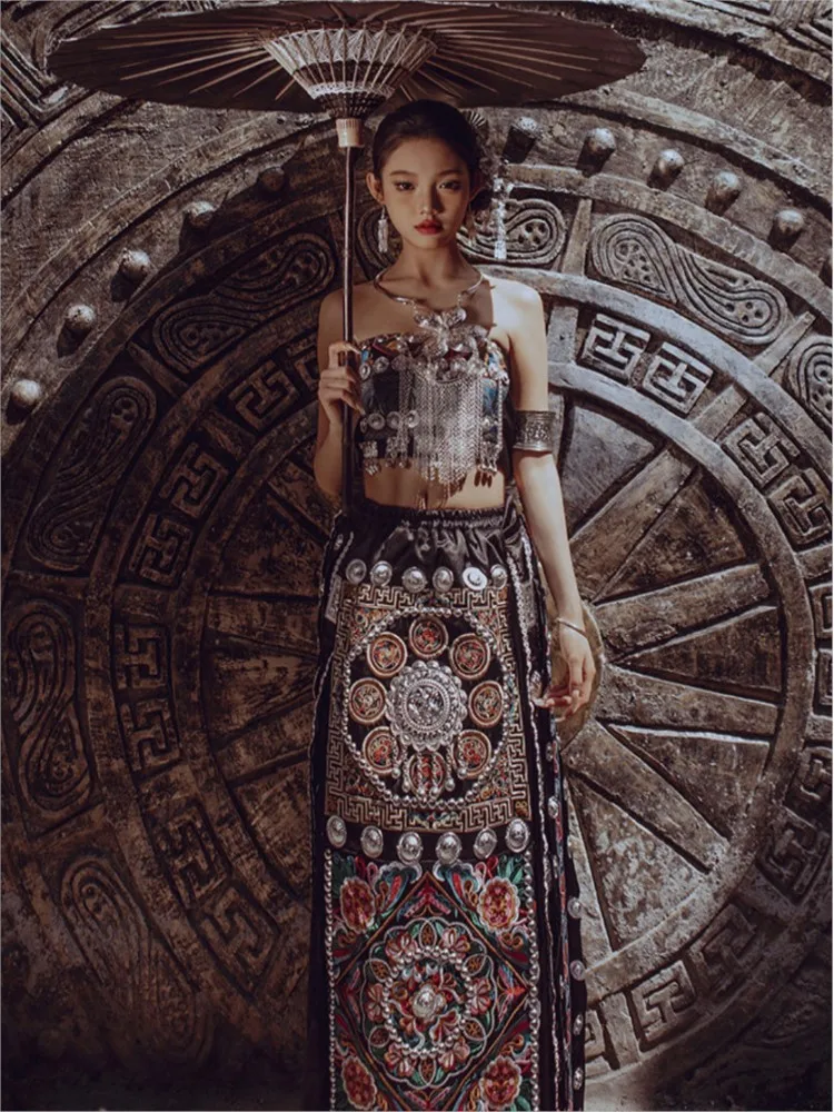 New ethnic costume strapless long dress exotic clothing art travel photography style girls