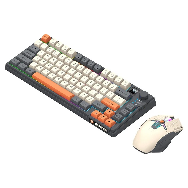 Wireless Bluetooth dual-mode mechanical keyboard and mouse set with display and knob, three-color color