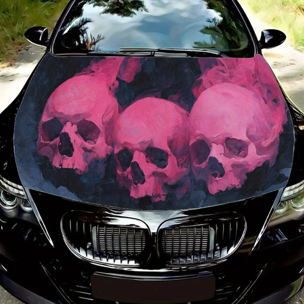 Mysterious Pink Flame Skulls Dark Fantasy Skull Car Hood Sticker PVC Self Waterproof stick, Striking Auto Exterior Accessories D