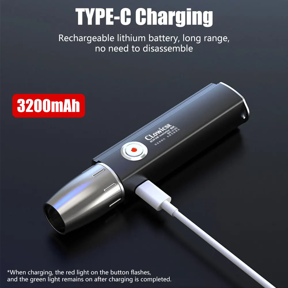 D5 Rechargeable led Flashlight 4 LED Light Sources Professional Jade Identification Light Type-C Charge edc Torch UV 395 Light