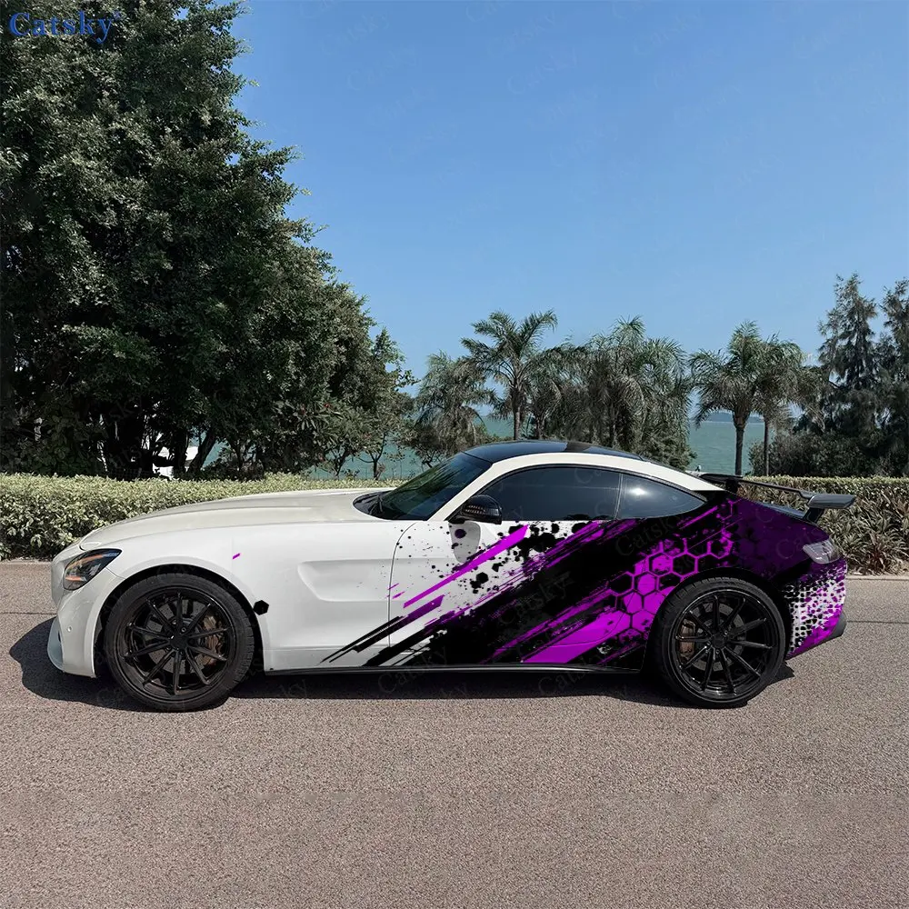 2pcs Racing Purple Flame Speed Style Car Side Wrap, Self-Adhesive PVC Waterproof & Scratch-Resistant Sticker, Car Accessory Gift
