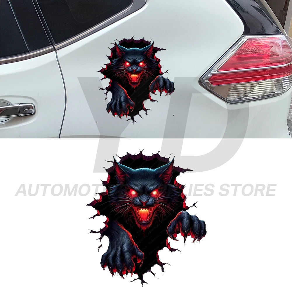 3D Black Cat Car Sticker Scary Red Eyes Evil Kitten Decals Waterproof Vinyl Auto Body Window Laptop Decor Skeleton Styling
