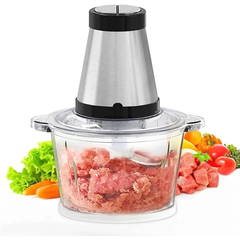 2-Speed Food Processor & Blender – 2L Glass Bowl Chopper for Meat, Vegetables, Onion, Low Noise, Detachable Blade, Easy Clean