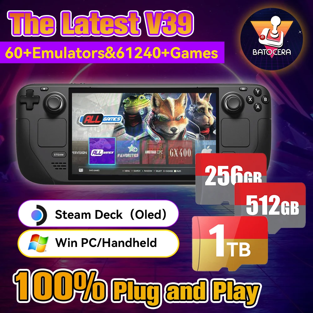 Batocera TF/Game Card for Steam Deck/Windows PC/MAC/Handheld Game Console for PS3/PS2/SS/PS1/PSP/DC/MAME 70+Emulators＆61248Game