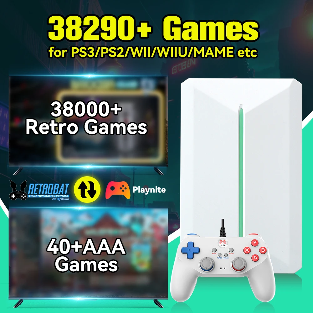 Retro Gaming HDD for Windows PC Retrobat＆Playnite 38200+Games＆42 AAA PC Games for PS3/PS2/Switch/PS1/N64/DC/MAME 50+Emulators