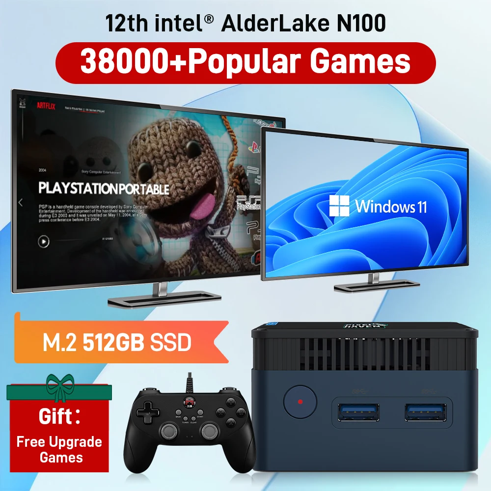 Pixel Haven MINI PC Game Console with 38000+ Retro&AAAGames for PS3.2.1/WIIU/N64/DC/MAME Plug＆Play Windows 11&Retrobat&Playnite