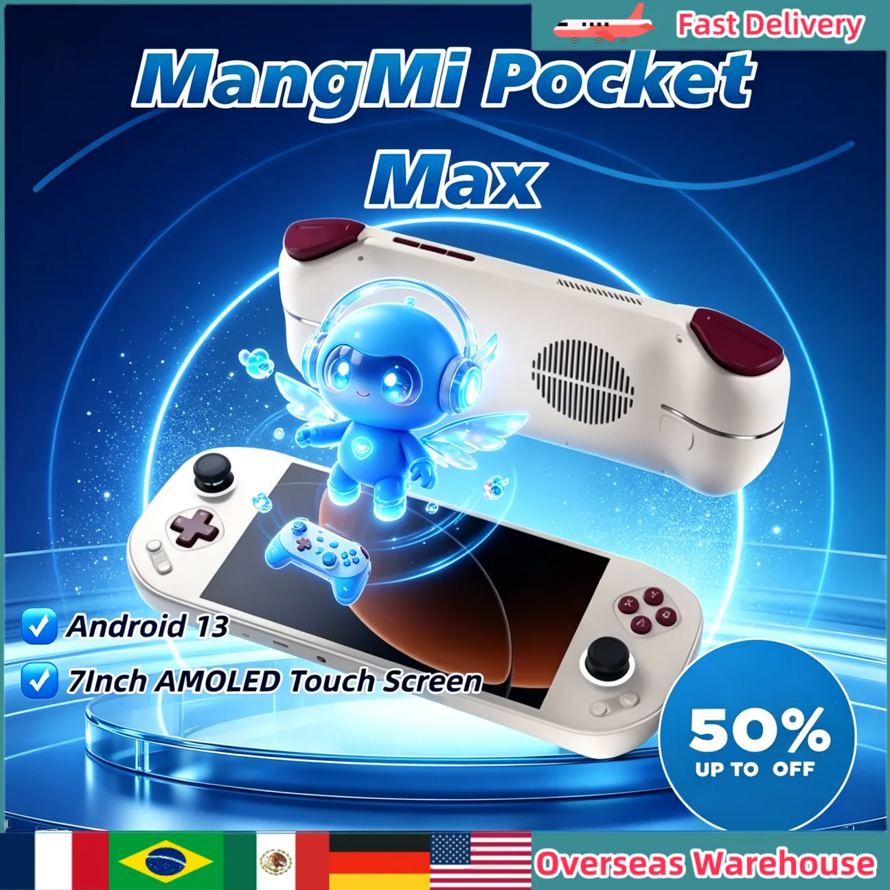 MangMi Pocket Max Game Console 1080P 7Inch AMOLED Touch Screen TMR Joystick Hall-Effect Trigger 8000mAh Video Game Consoles Gift