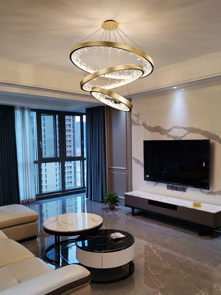 Creative Led Chandelier For Living Room Modern Crystal Hanging Lamp Luxury Home Decor Indoor Lighting Gold Rings Bedroom Lustre