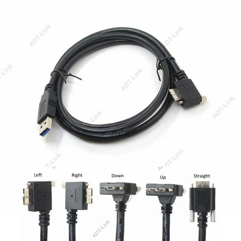 USB 3.0 a-b 90 Degree Right & Left & Up & Down Angled Micro B USB 3.0 With Lock Screws Mount Data cable 1.2m 3m 5m