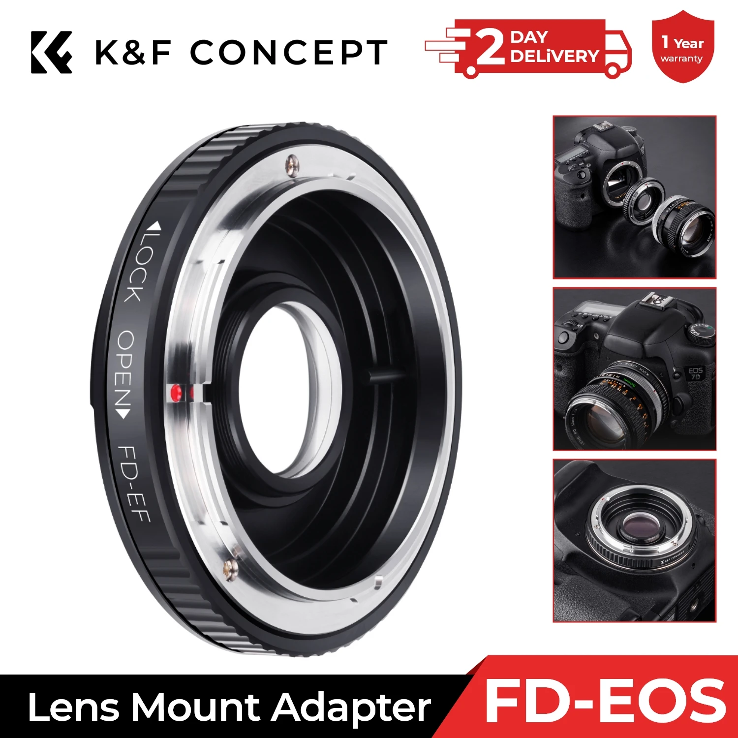 K&F CONCEPT FD-EF Lens Adapter Ring For Canon FD FL Lens to Canon EF EOS Camera 10D 40D 80D With Glass Cap Focus To Infinity