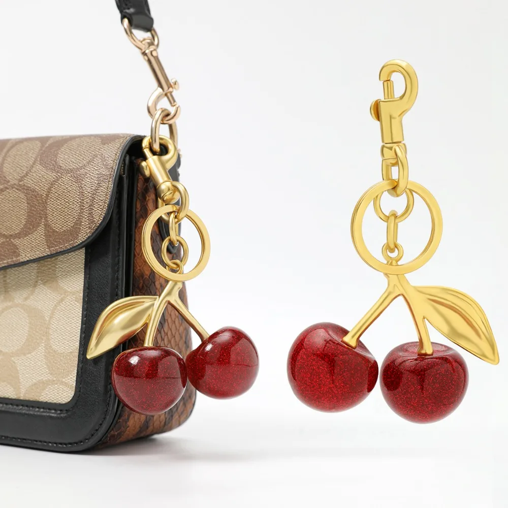 High-Quality Steel Pendant Cherry Keychain Bag Charm Fashion Accessories For Coach Bag Women's Pendant Cute Car Charm Keychain