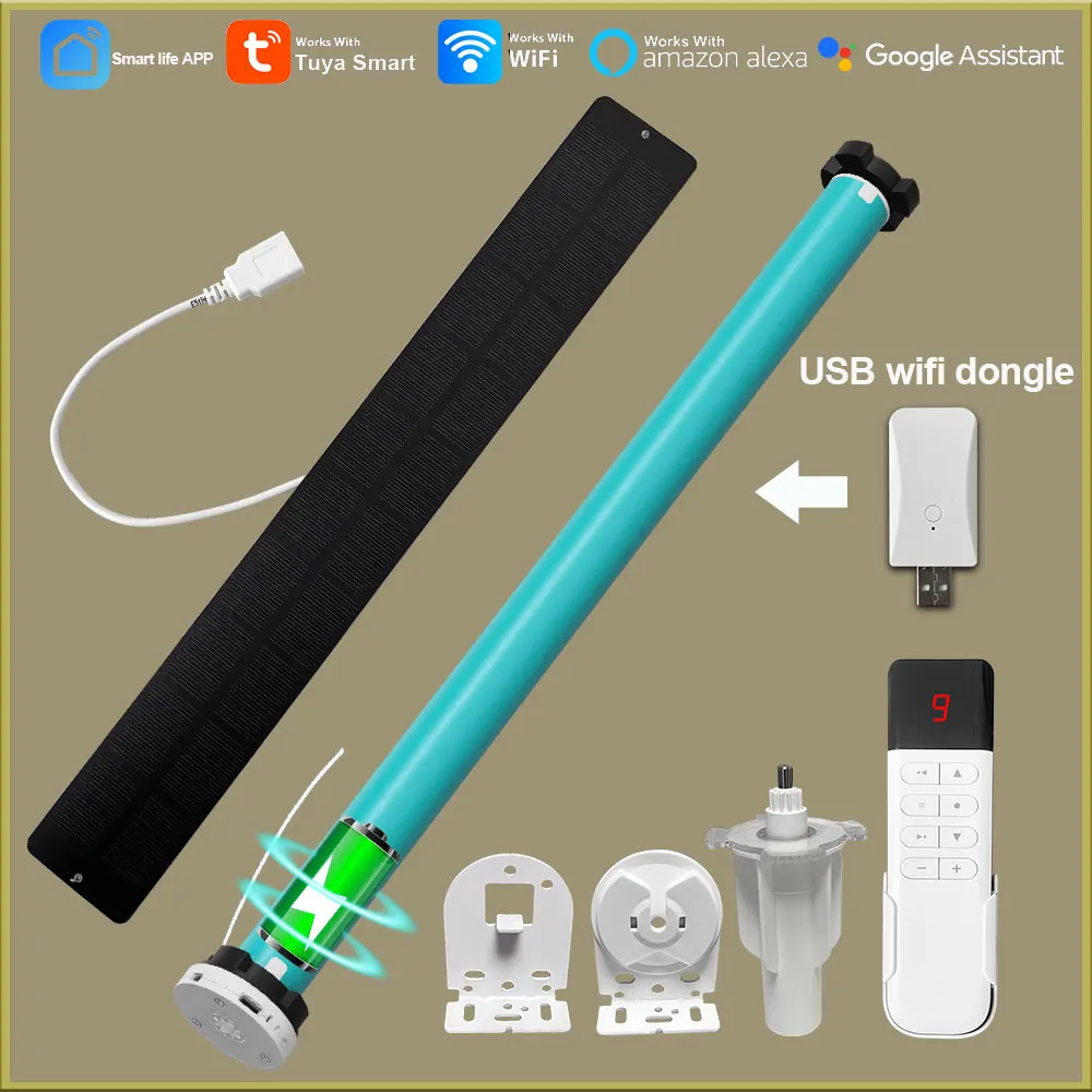Tuya WiFi Battery Roller Blind Motor Curtains Smart Life APP Support Alexa Google Motorized Electric Shade Motor For 38mm Tube