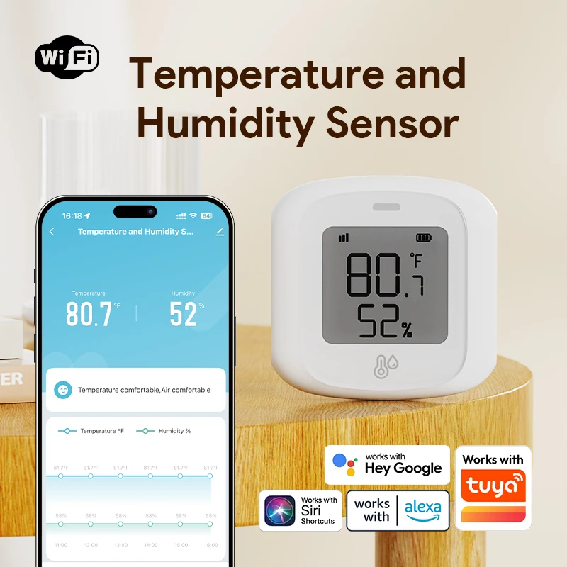 ORYZIC Zigbee Temperature Humidity Sensor For Smart Home LCD Screen Works With Tuya Alexa Google Home APP Smart Life Tuya Smart