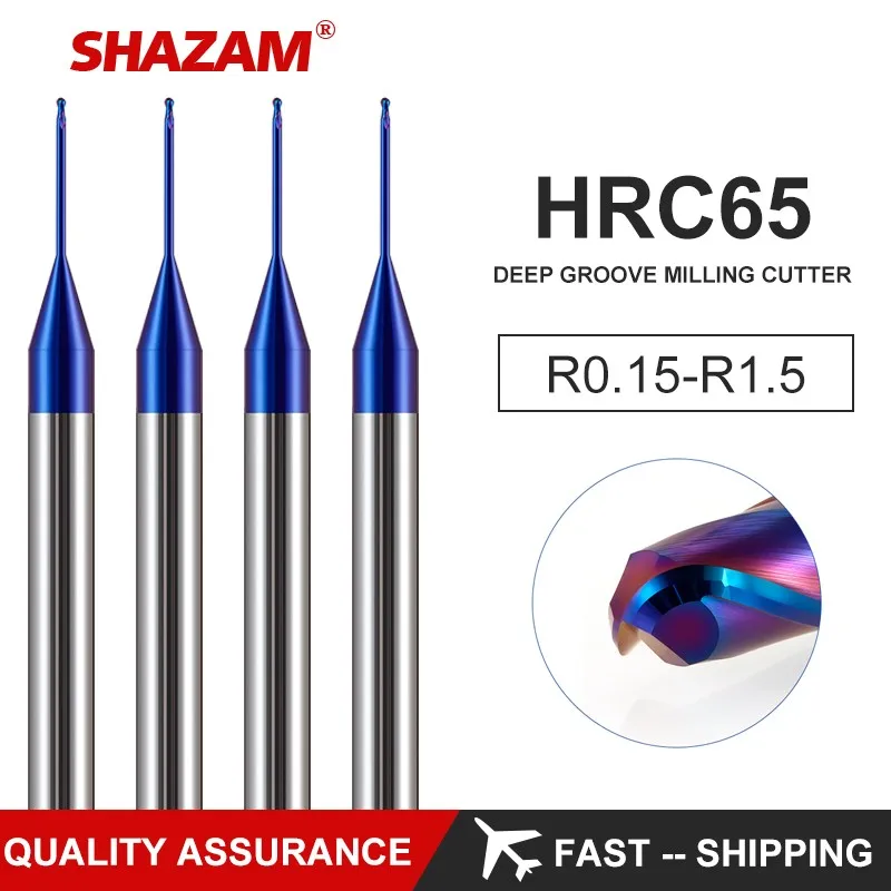 SHAZAM HRC65 2-Flute Steel Carbide Nano Coating Deep Groove Ball End Endmills CNC Mechanical Machining Cutter Tools