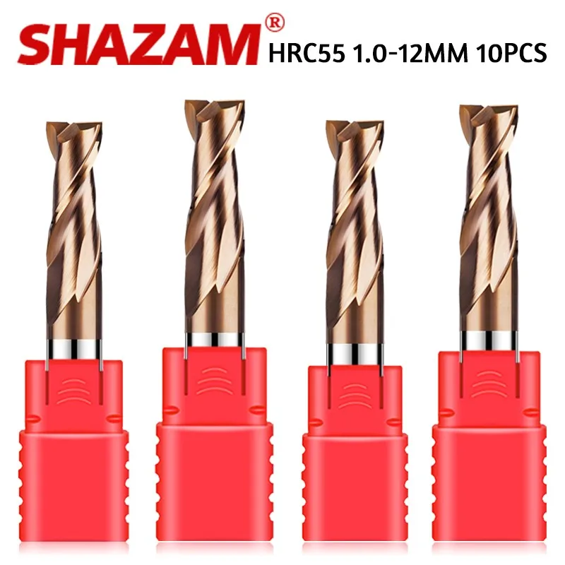SHAZAM 50.0-75.0MM Length Milling Cutter Tungsten Steel Carbide 2-Flutes Flat End Mills  For CNC Machining 10CPS Endmills Tools