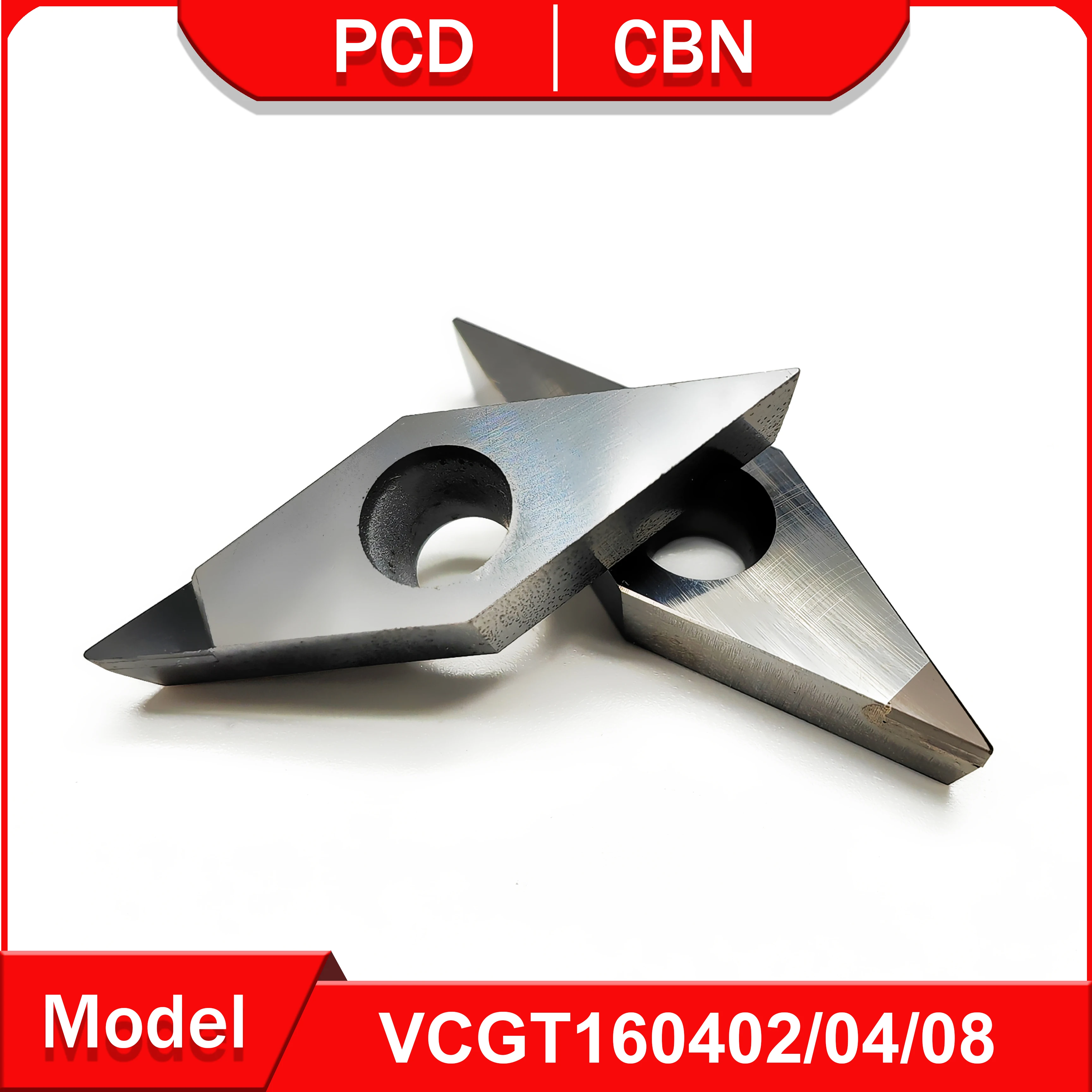 2PCS CNC Turning Tool VCGT160402 VCGT160404 VCGT160408 CBN Tool Machining Hard Iron and Cast Steel PCD for Aluminum Copper VCGT