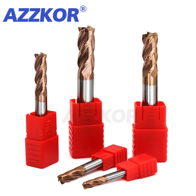 AZZKOR HRC55 4-Flutes Alloy Coating Tungsten Steel Carbide Milling Cutter CNC Machine Machining Flat Endmill Tools 1.0-20.0mm