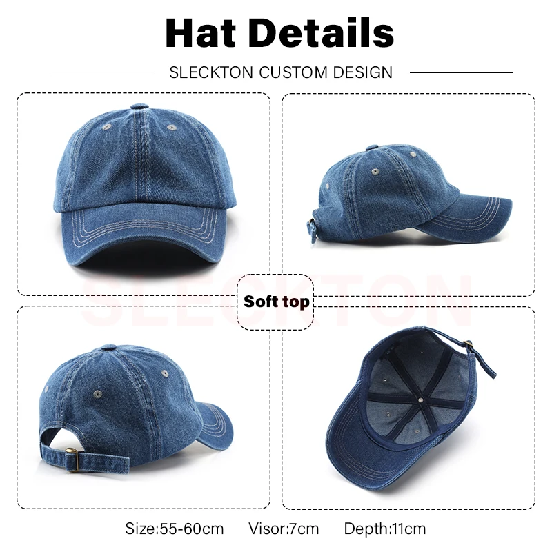 SLECKTON Custom Hat Logo Embroidery Baseball Cap for Men and Women DIY Brand Design Print Summer Denim Sun Hats Wholesale Unisex