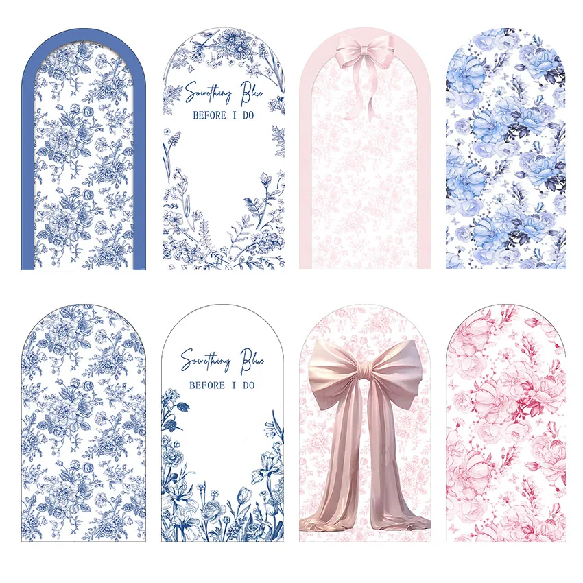 LS Custom 2-Sided Pink Blue Flowers Bow Wedding Bridal Shower Birthday Covers Chiara Arch Background Decor Backdrop Photo