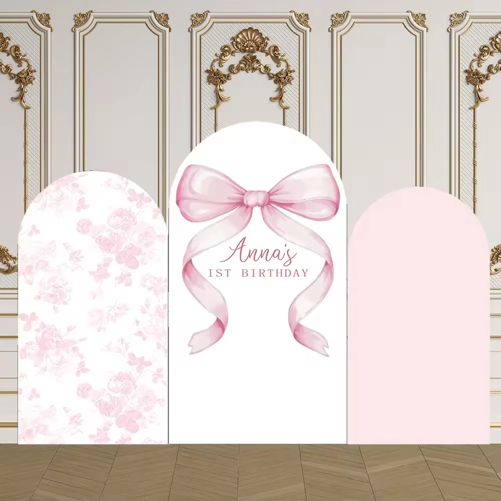 LS 2-Sided Arch Cover Pink Now Ribbon Decoration Backdrop Baby Shower Arch Wall Kids Birthday Party Photo Banner Props