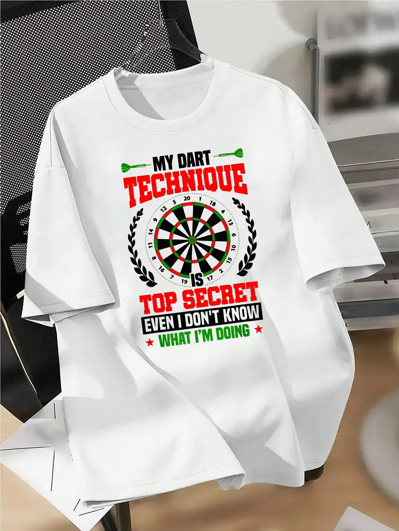 Big Secret of Darts Skills Graffiti Letter Print T-Shirt 100% Cotton O-Neck Short Sleeve Summer Casual Mens T-shirt Streetwear
