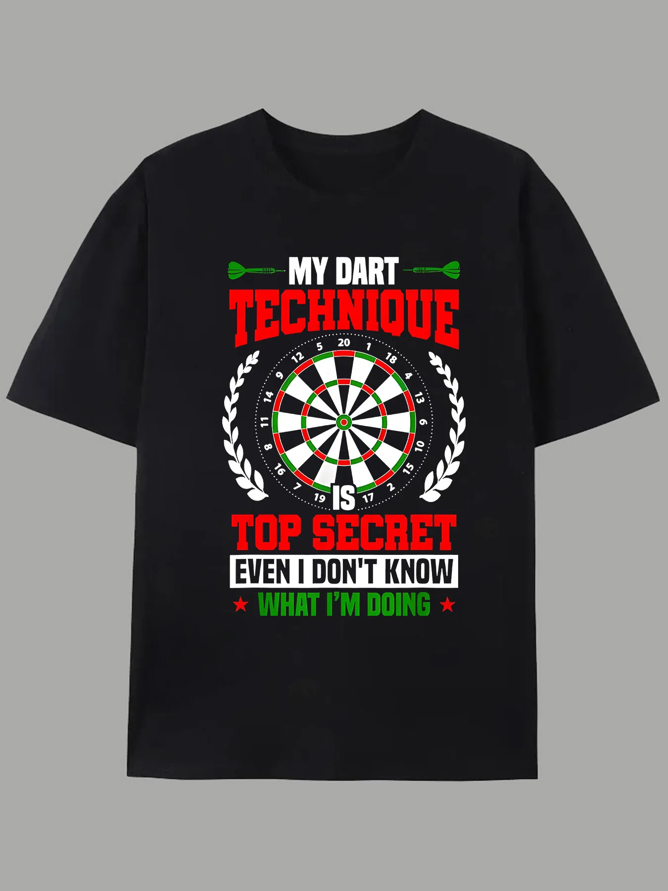 Big Secret of Darts Skills Graffiti Letter Print T-Shirt 100% Cotton O-Neck Short Sleeve Summer Casual Mens T-shirt Streetwear