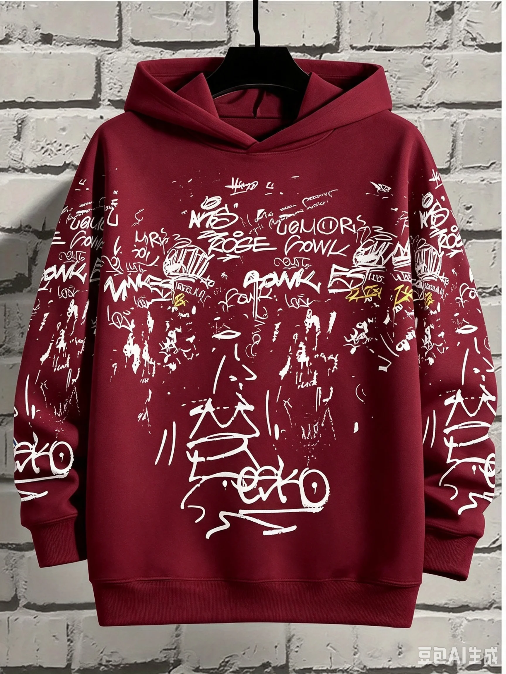 Men’s Graffiti Print Hoodie Street Art Sketch Pullover Casual Urban Streetwear Spring and Autumn Fashion Outdoor Thin Top