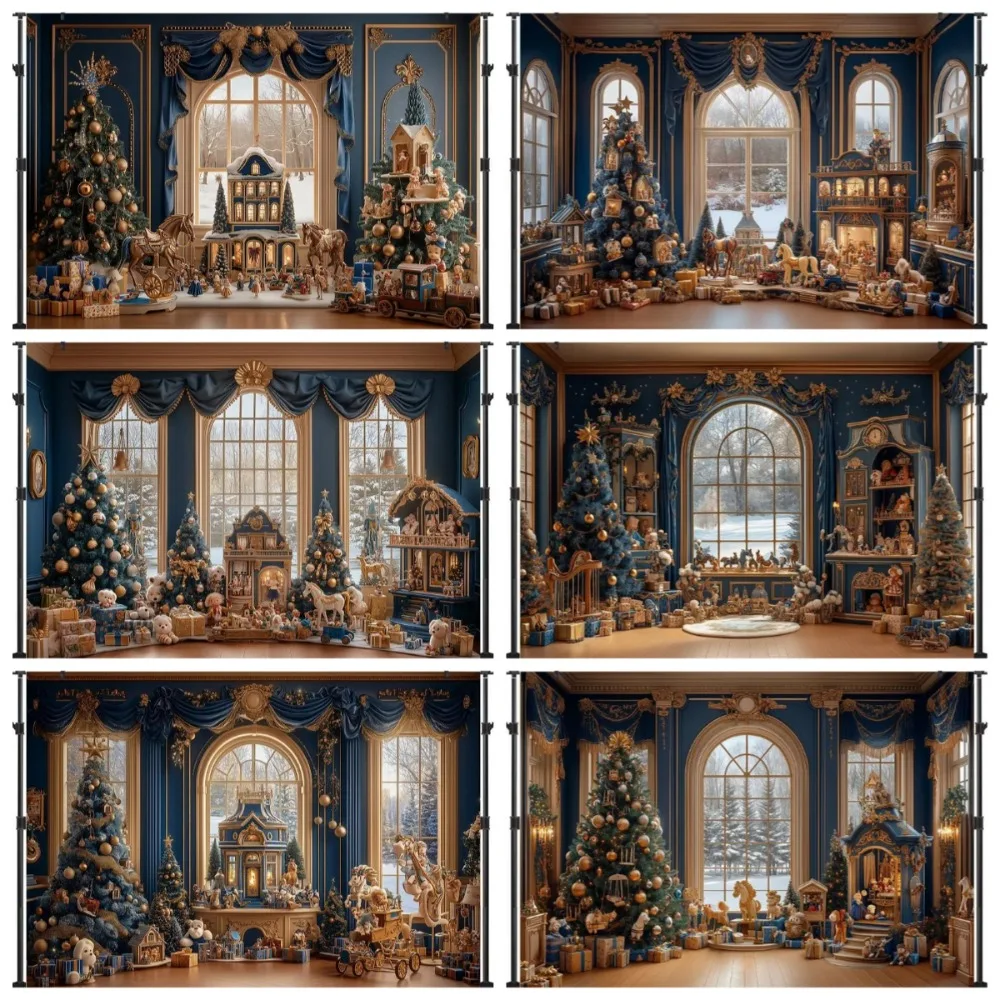 Vintage Blue Christmas Gift Snowflake Themed Banner Background, Children's Birthday Party, Home Decoration Photography Backdrop