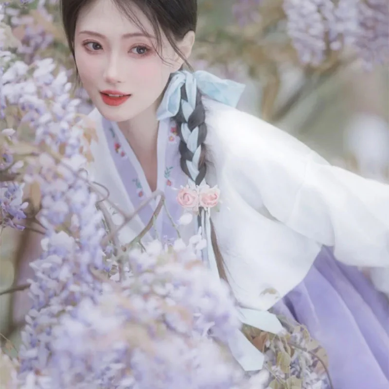 Hanbok dress Women Violet Embroidered Korean Costume Female Korean Palace Photography Travel Hanbok Dance Performance Costume