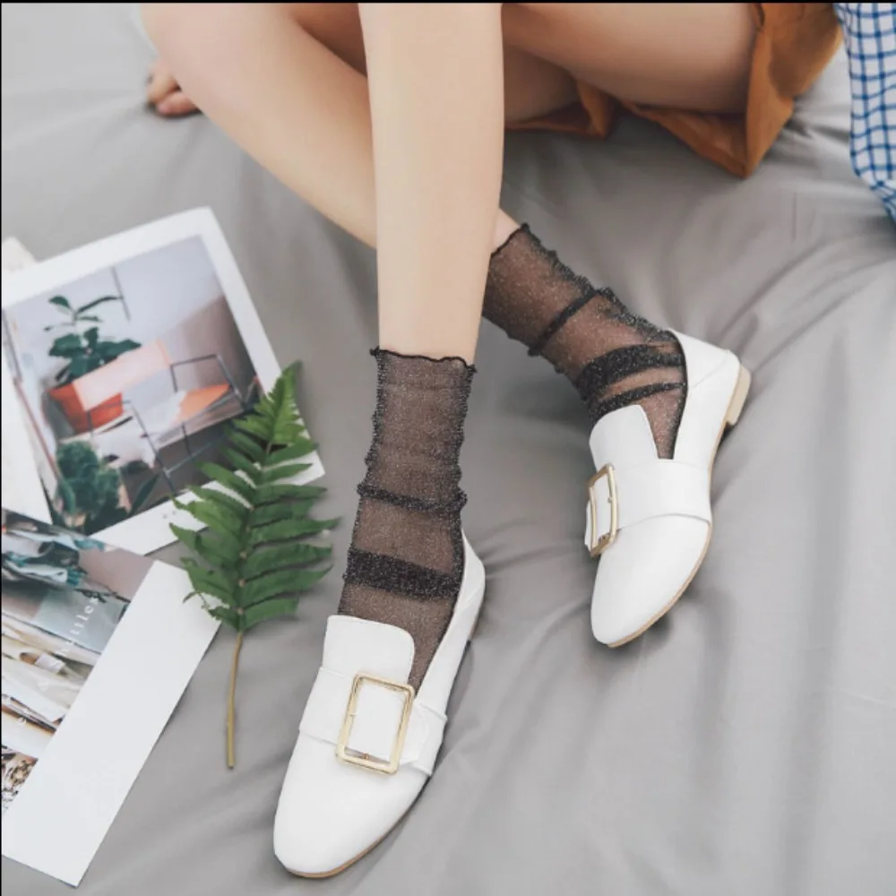 Summer Breathable Transparent Simple Elastic Gauze Shiny Glitter Silk Hosiery Women Thin Socks Korean Style Socks
