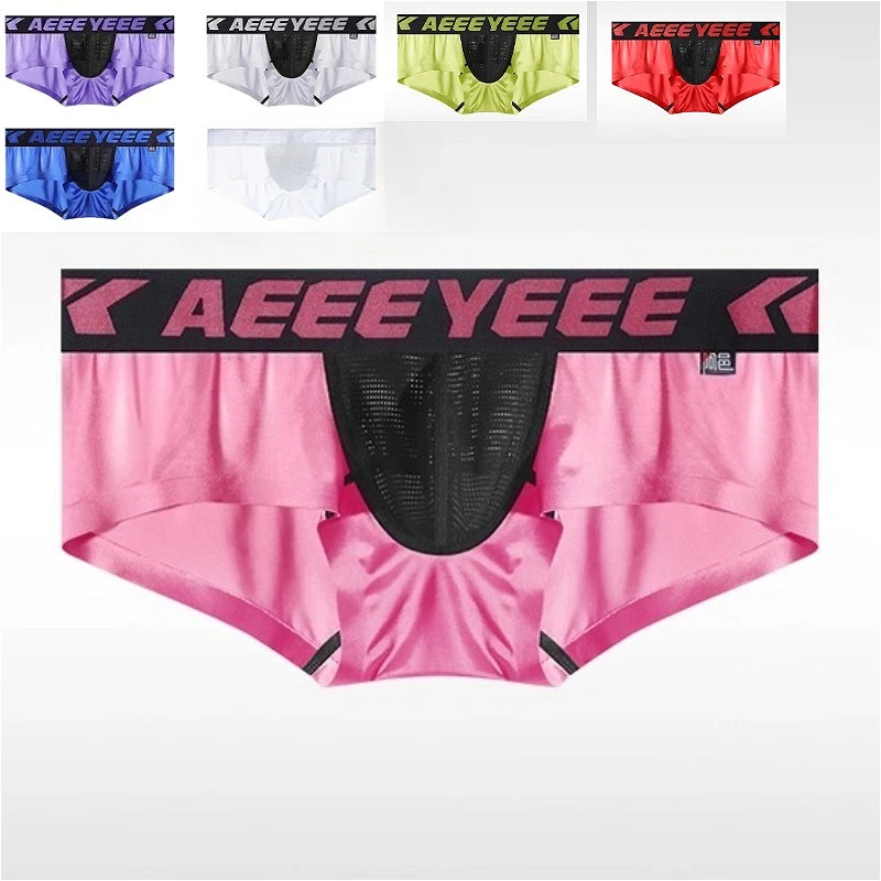 Ice Silk Men Underwear Shiny Sexy Boxershorts Mesh Shorts U Convex Pouch Male Boxers Silky Panties Briefs Man Swimming Trunks