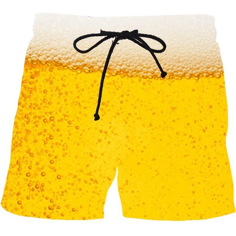 Funny Beer Print Beach Shorts Men 3D Ice Graphic Swimming Trunks Summer Quick Dry Board Shorts Casual Pub Party Swimwear Mens