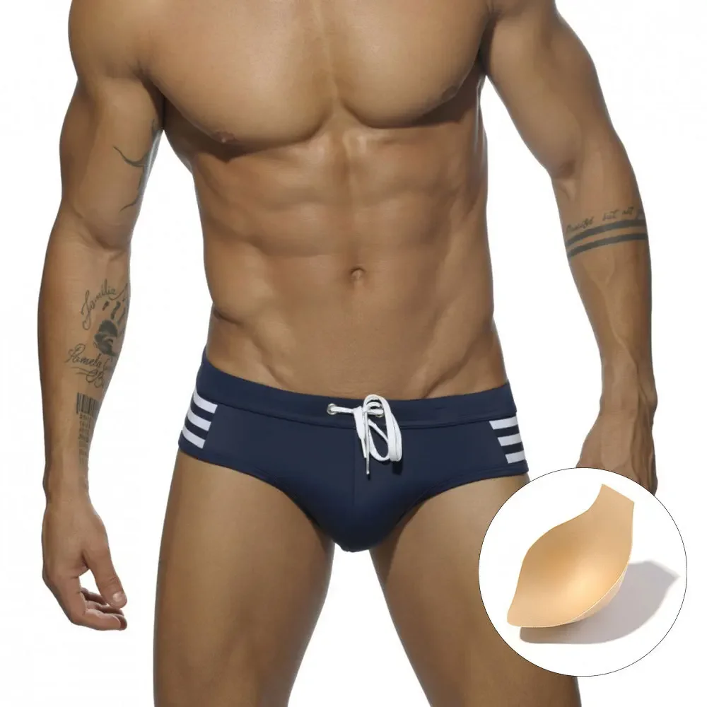 Men's Bikini Swimwear Underwear Simple Patchwork Nylon Briefs With/Without Sponge Pad Comfort Beach Shorts Sexy Swim Trunks