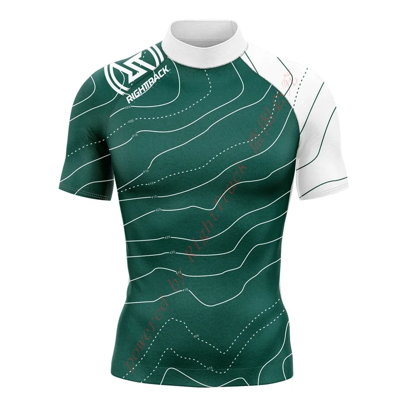 Hot Men's Short Sleeve Surfing Shirt Nautical Diary Lycra Rashguard RIGHTTRACK For Surf Sportswear Beach Swimwear UPF50  Clothes