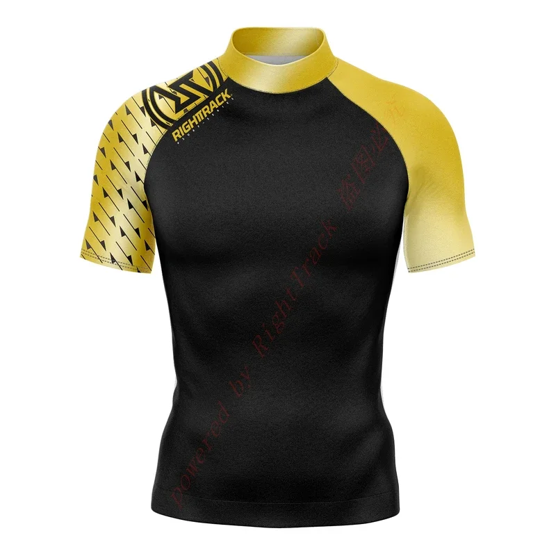 Hot Men's Short Sleeve Surfing Shirt Nautical Diary Lycra Rashguard RIGHTTRACK For Surf Sportswear Beach Swimwear UPF50  Clothes