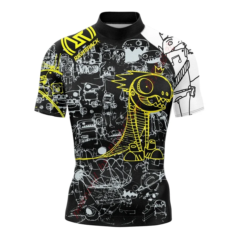 Hot Men's Short Sleeve Surfing Shirt Nautical Diary Lycra Rashguard RIGHTTRACK For Surf Sportswear Beach Swimwear UPF50  Clothes