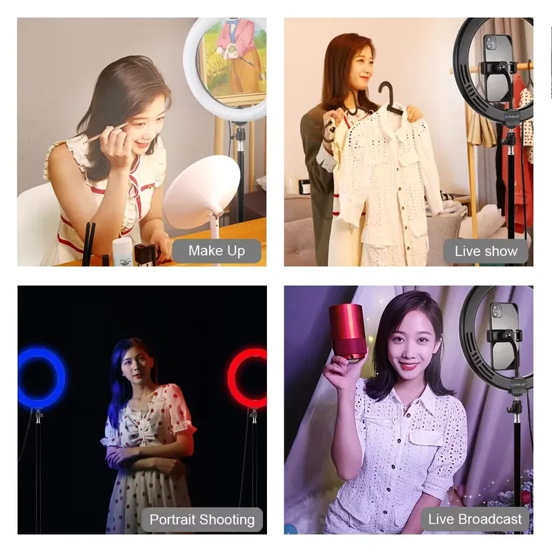 26cm RGB LED Ring Light with 1.1m Tripod Stand Dimmable Selfie Fill Lamp for TikTok Video Portable Phone Holder Beauty
