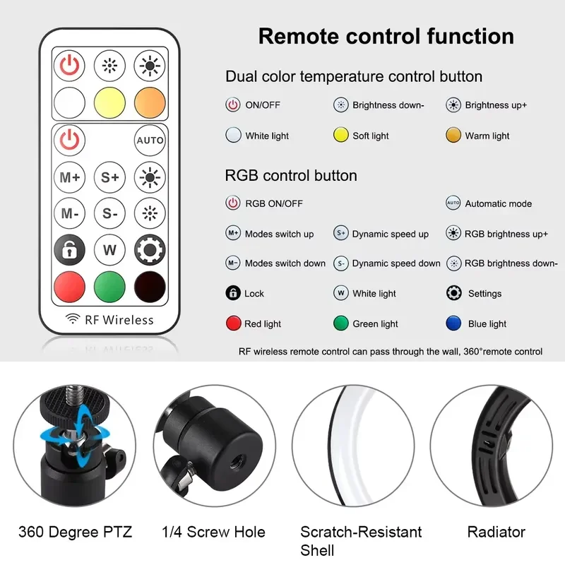 26cm RGB LED Ring Light with 1.1m Tripod Stand Dimmable Selfie Fill Lamp for TikTok Video Portable Phone Holder Beauty