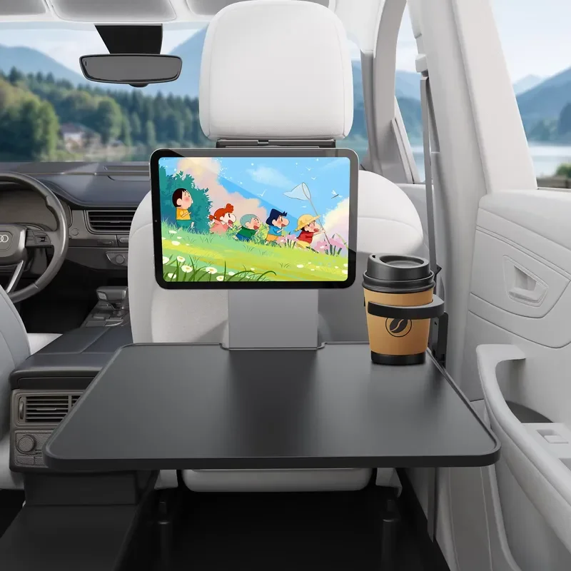Adjustable Foldable Car Backseat Tray Table with Phone Cup Holder for Laptop iPad Dining Work Road Travel Accessories