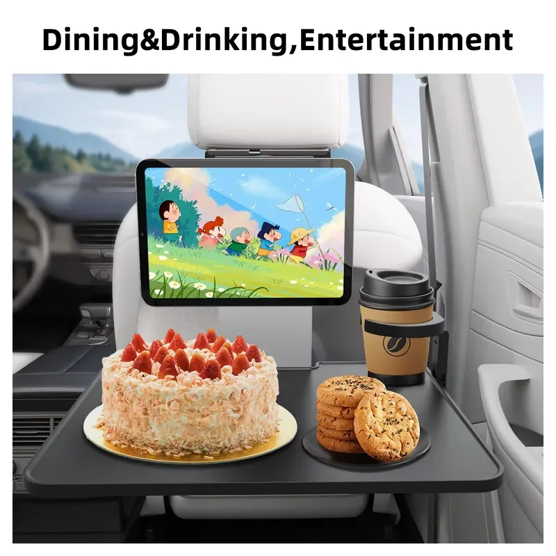 Adjustable Foldable Car Backseat Tray Table with Phone Cup Holder for Laptop iPad Dining Work Road Travel Accessories