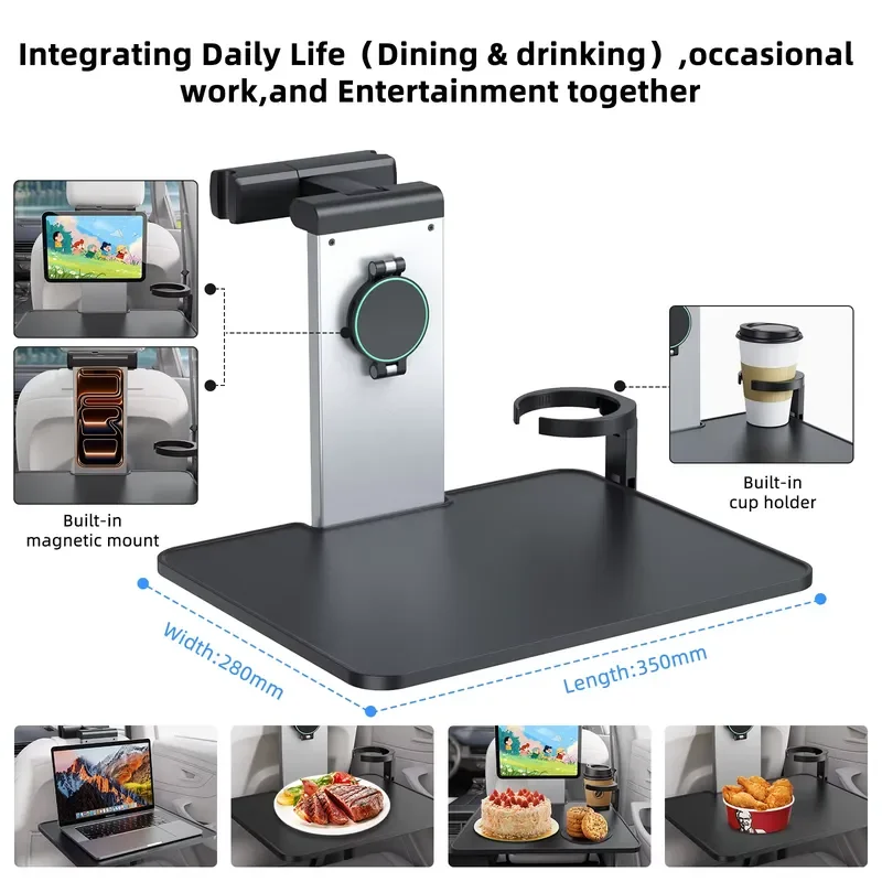 Adjustable Foldable Car Backseat Tray Table with Phone Cup Holder for Laptop iPad Dining Work Road Travel Accessories
