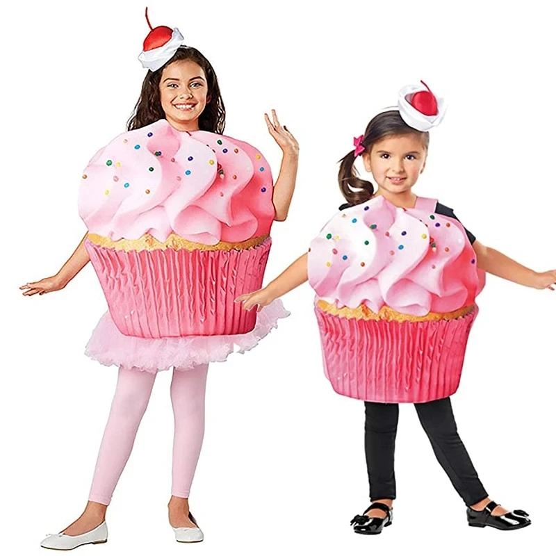 3-10Y Kids Child Pink Ice Cream Cupcake Costume for Girls Birthday Party Fancy Dress Tunic Headband 2pcs Set Umorden