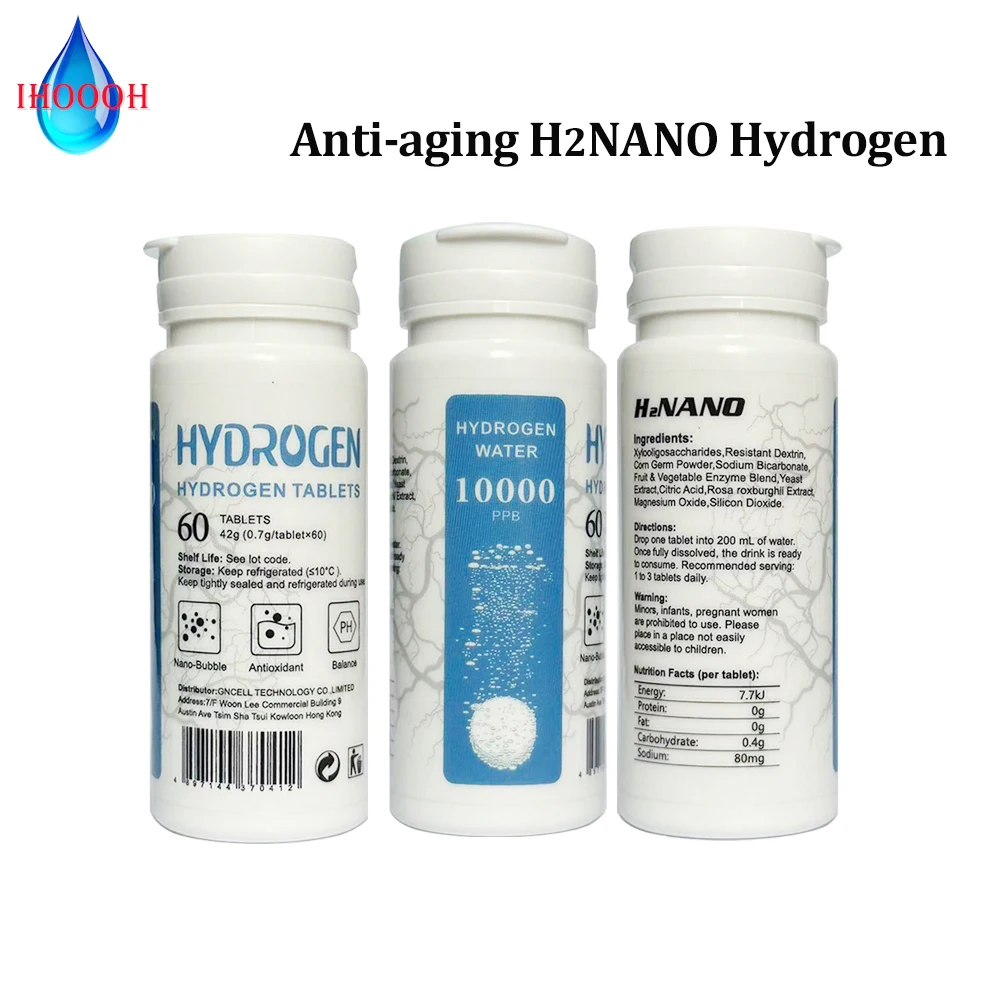 H2NANO Alkaline Anti-Aging Rich Hydrogen Water H2 Effervescent Tablet 10000PPB Can Improve Taste 60 Tablets