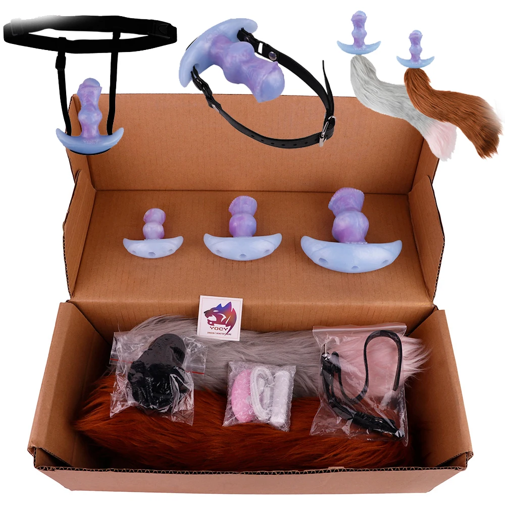 FAAK Strapon Anal Plug Purple Silicone Strap-ons Fantasy Horse Butt Plug with Large Tail Wireless Control Vibrator size S M L