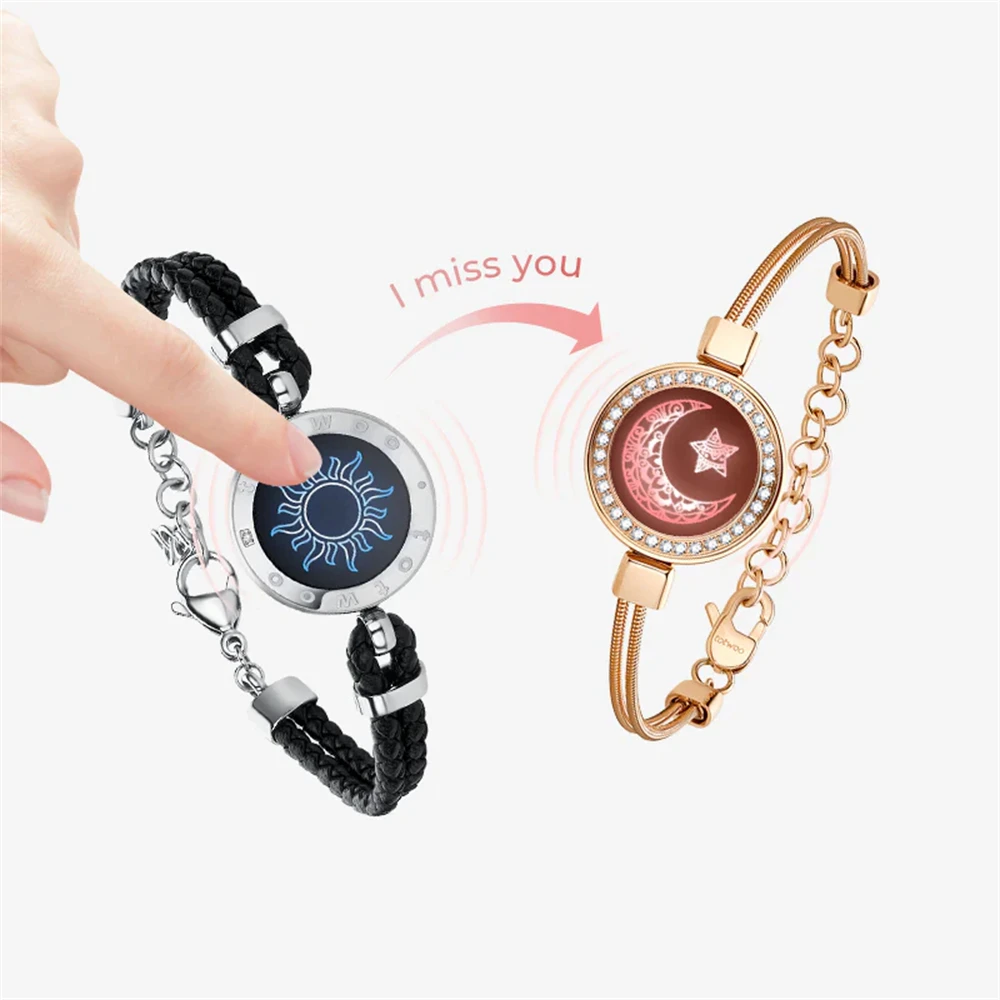 TOTWOO Long Distance Bracelets For Couples Vibration & Light Up Bracelet, Long Distance Relationship Gifts Smart Pairing Jewelry