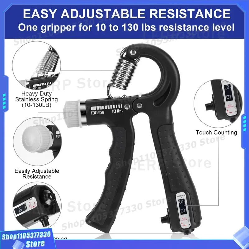 Adjustable Hand Grip Strengthener 10-130lb Resistance Trainer Ergonomic Handle Home Fitness Equipment for Muscle Building
