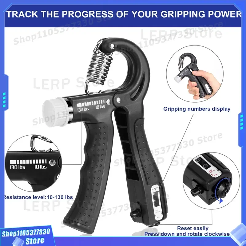 Adjustable Hand Grip Strengthener 10-130lb Resistance Trainer Ergonomic Handle Home Fitness Equipment for Muscle Building