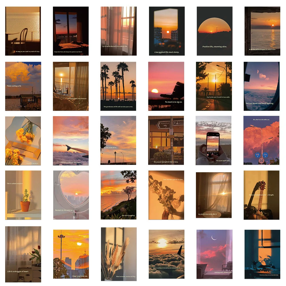 10/30/60PCS INS Style Sunset Scenery Aesthetic Stickers Decal Scrapbook Laptop Luggage Guitar Phone Diary Graffiti Sticker Toy